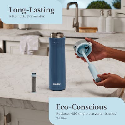 Contigo® Wells Chill Stainless Steel Filter Water Bottle with AUTOSPOUT® Straw Lid and Replacement Filter, 24 Oz.